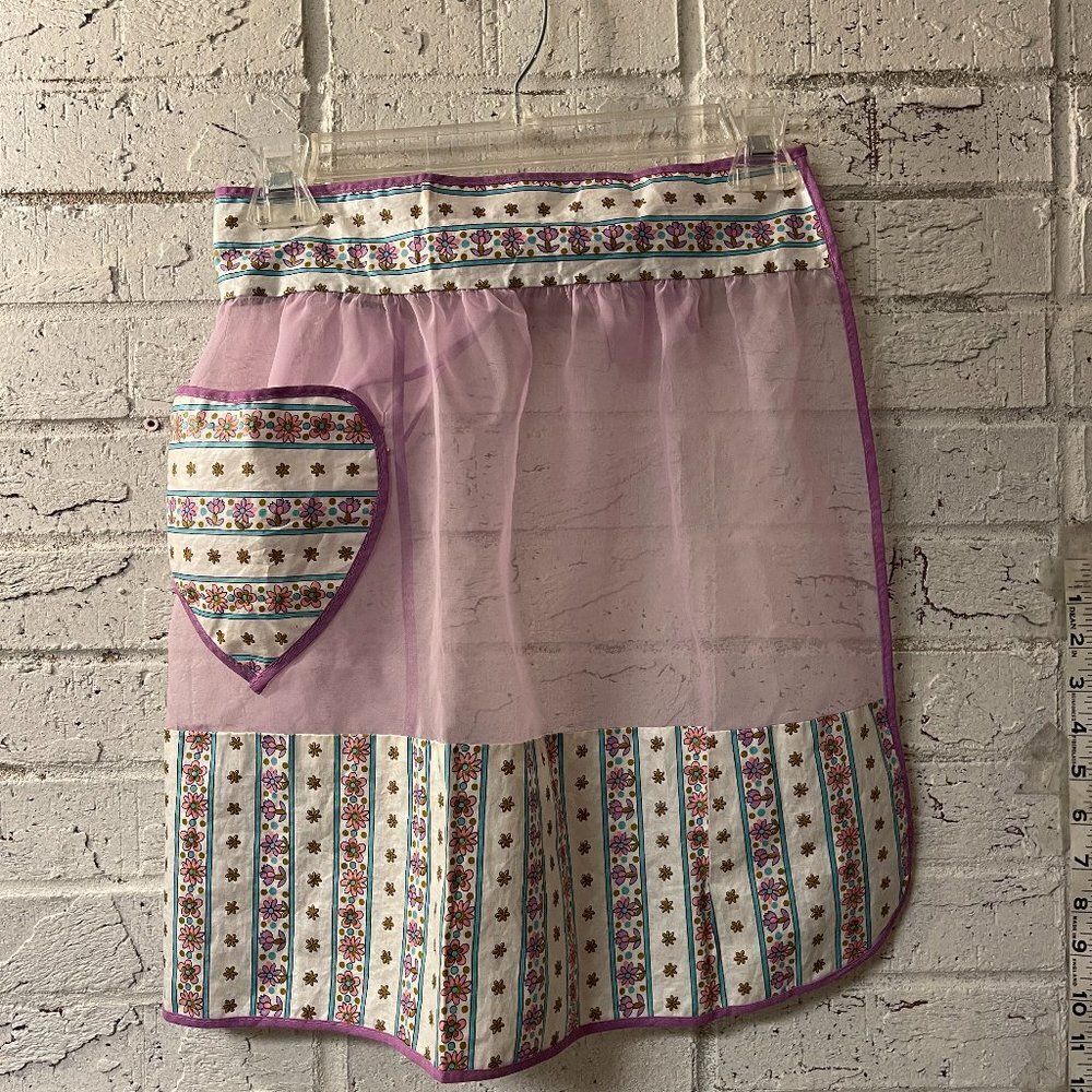 Vintage Sheer Heart Valentine's embroidered Half Apron